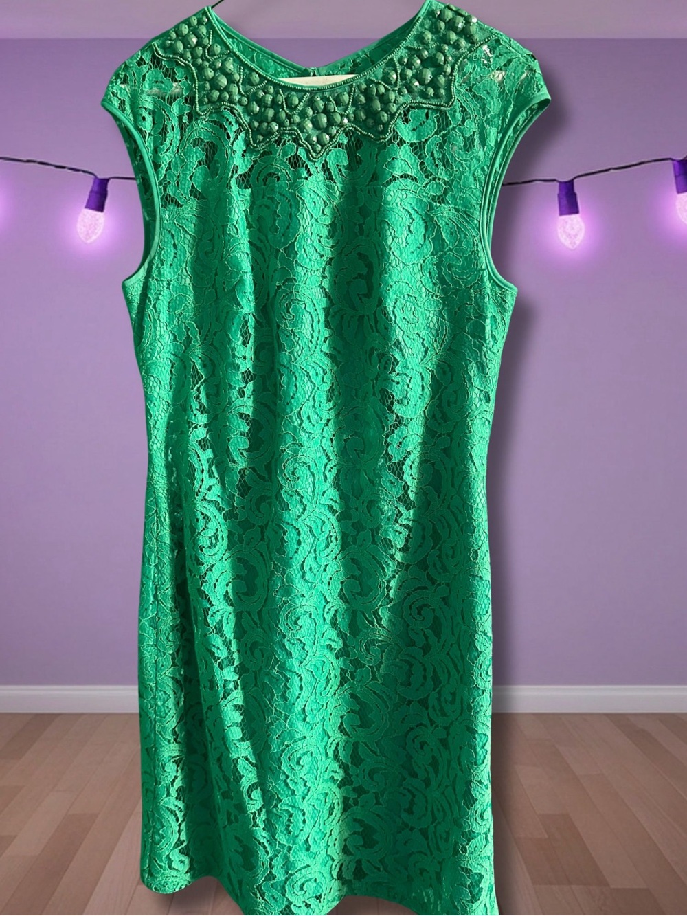 Adrianna Papell Emerald Green Lace Midi Dress Size 10 US